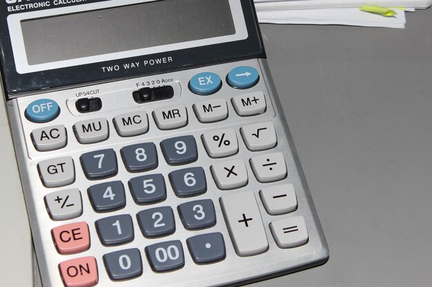 Foto close-up di una tastiera di una calcolatrice