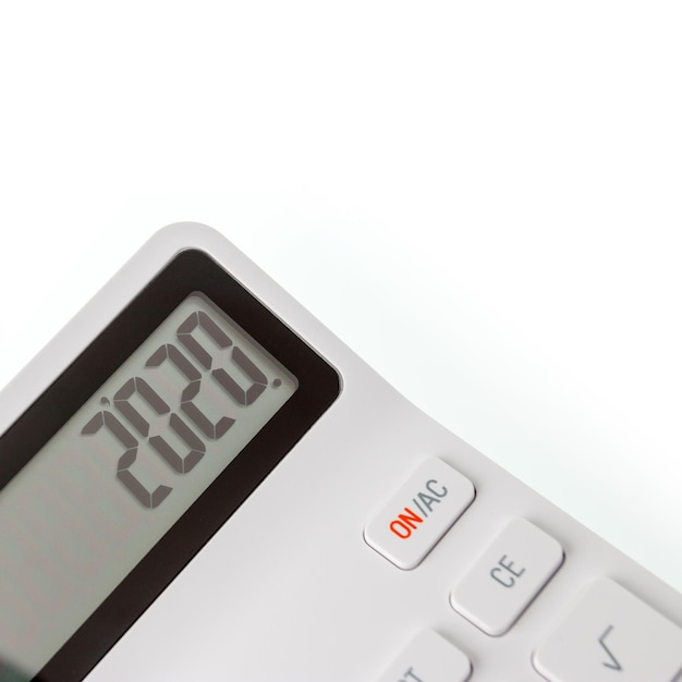 Close-up of calculator on white background