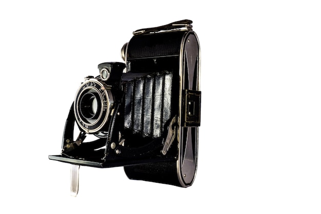 Photo close-up of camera against white background