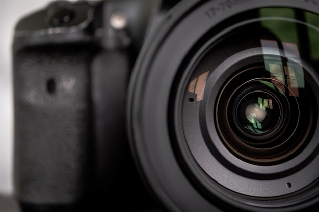 Photo close up of the camera lens.