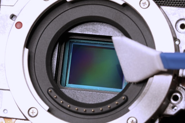 Photo close-up of camera sensor apsc