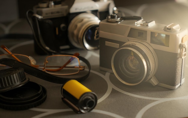 close-up of camera on table