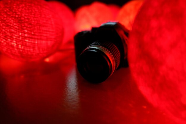 Close-up of camera on table