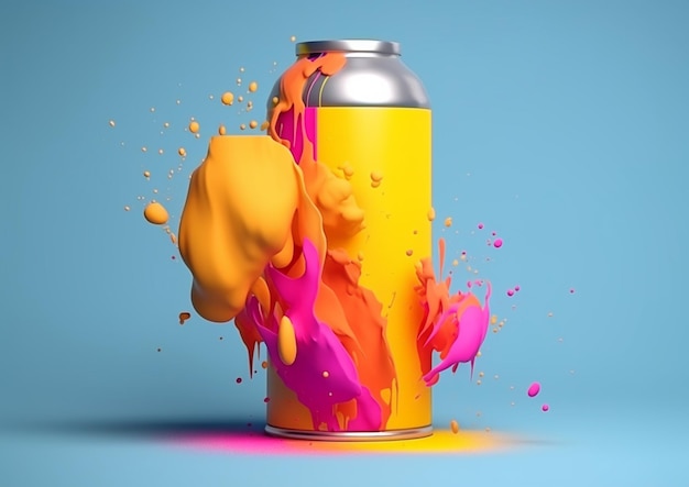 A close up of a can of paint with a spray splatter generative ai
