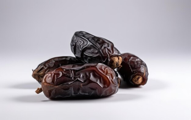 A close up candied dried arabian dates on a white background snack ingredient ai generated