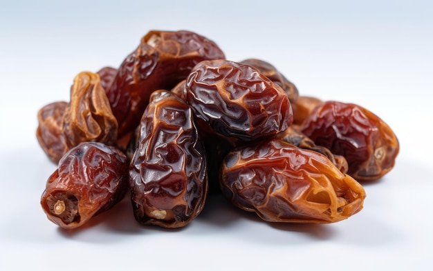 A close up candied dried arabian dates on a white background snack ingredient ai generated