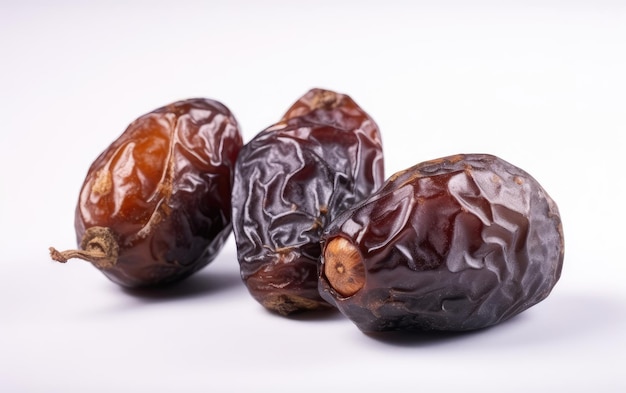 A close up candied dried arabian dates on a white background snack ingredient ai generated