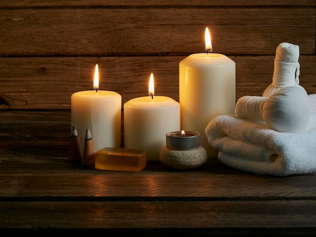 Close-up of candles on table