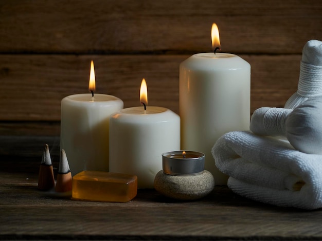 Close-up of candles on table