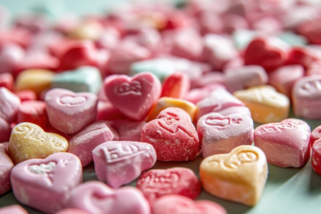 バレンタインのメッセージが入ったキャンディー ハートのクローズ アップ