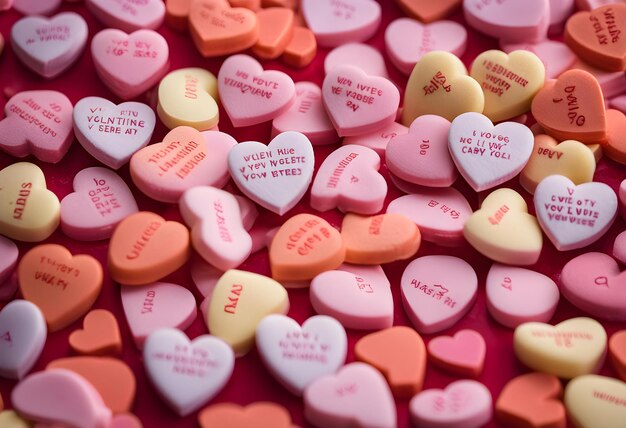 Photo close up of candy hearts