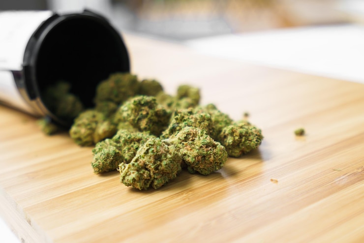 Photo close-up of cannabis  medical marijuana on table