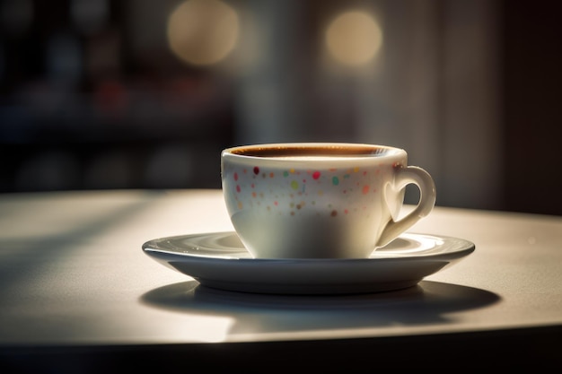 Close up of cap of coffee with smoke on table