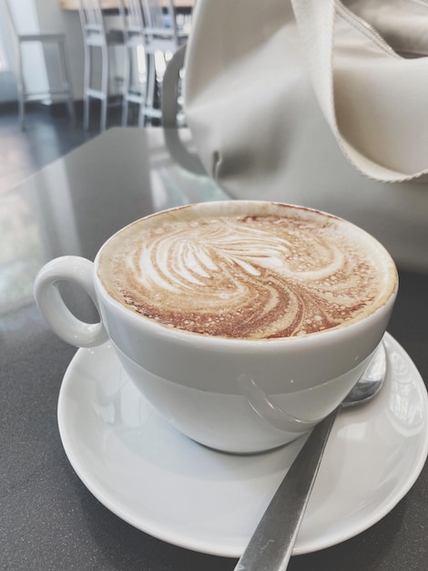 close-up of cappuccino on table