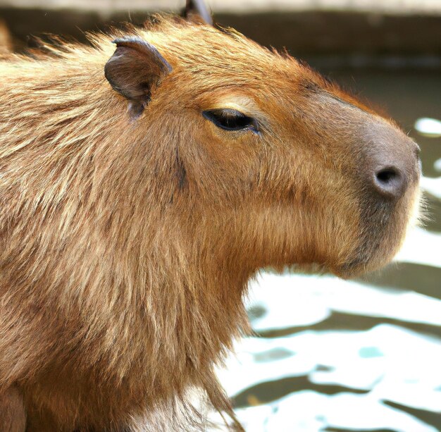 Close up of capybara over water created using generative ai technology