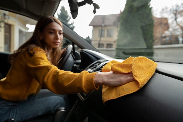 Close up on car care process