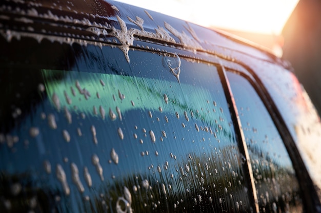 Foto primo piano sul lavaggio della cura dell'auto