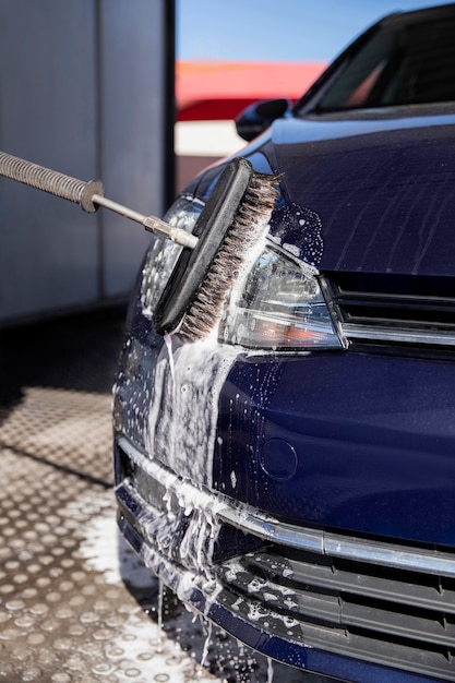 Photo close up on car care washing