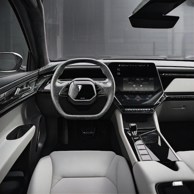 a close up of a car dashboard with a steering wheel and dashboard lights