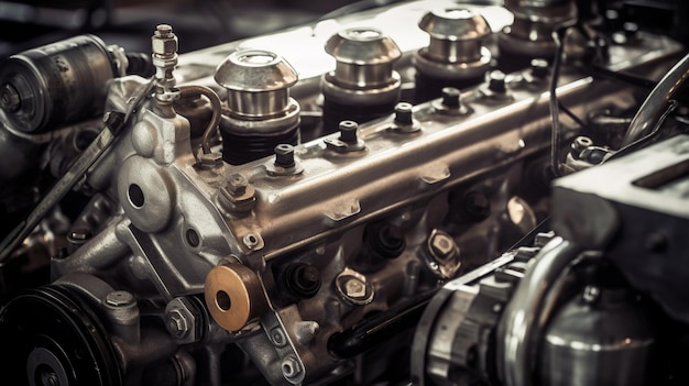 A close up of a car engine with the word engine on it.