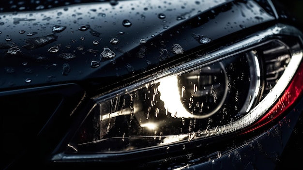 Photo a close up of a car headlight with water droplets on it