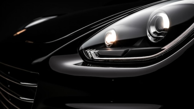 A close up of a car headlight with the word mercedes on it