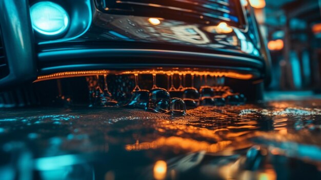 A close up of a car's bumper with the word gm on it