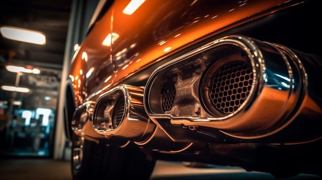 A close up of a car's exhaust pipe