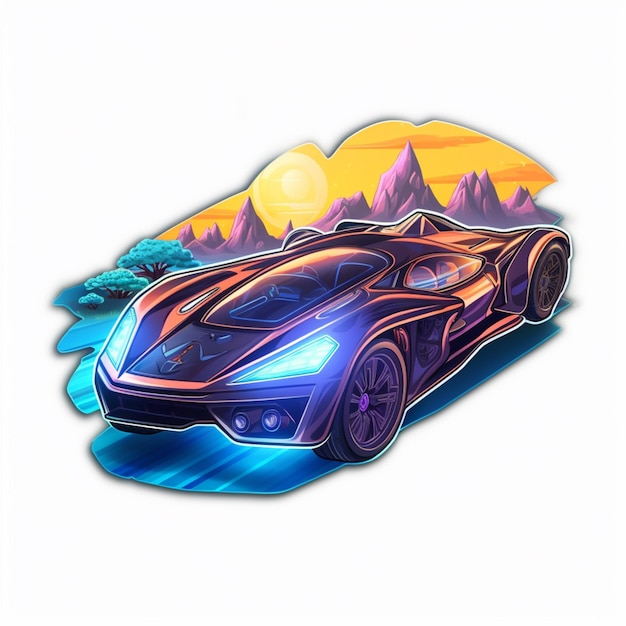 a close up of a car with a mountain in the background generative ai