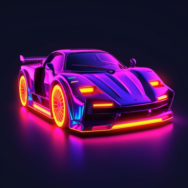 A close up of a car with neon lights on it generative ai