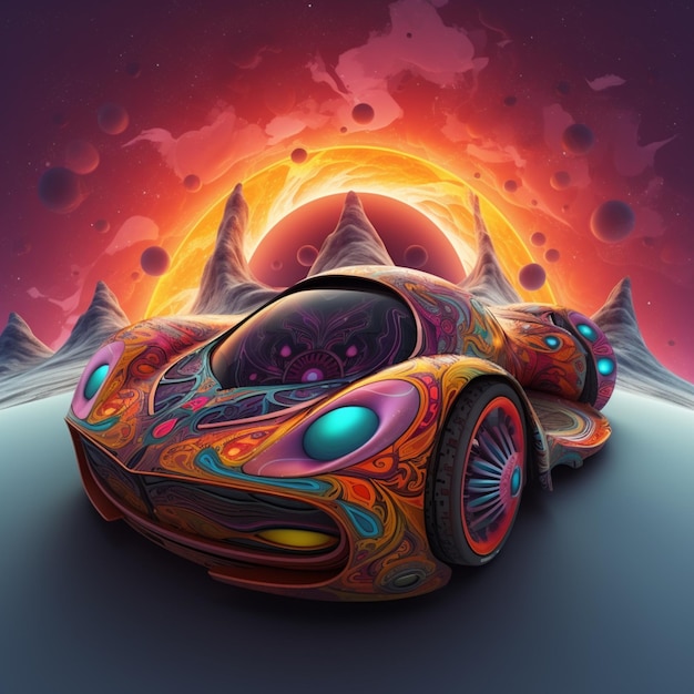 A close up of a car with a psychedelic design on it generative ai