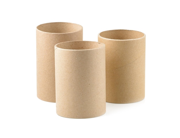 Photo close-up of cardboard containers against white background