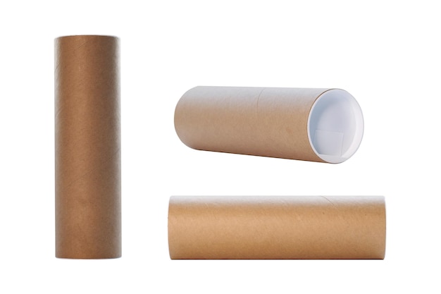 Photo close-up of cardboard rolls against white background
