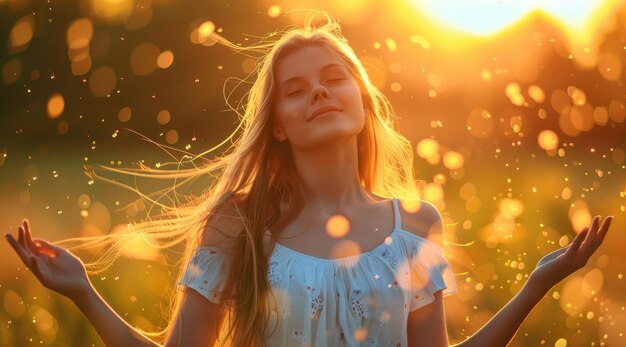 Close up carefree smiling woman enjoying sunshine