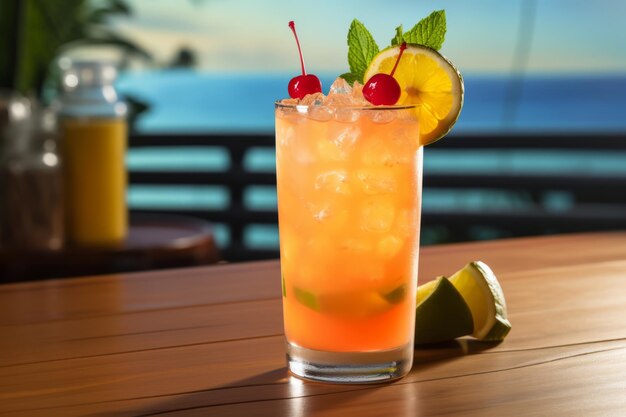 A close up of a Caribbean inspired rum punch cocktail