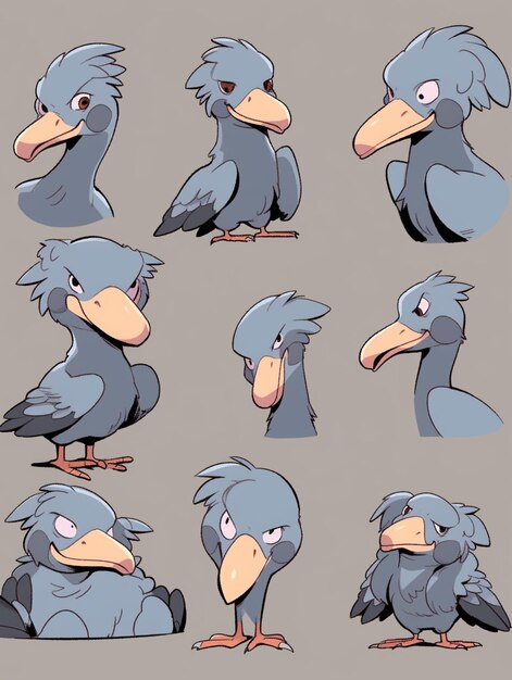 Photo a close up of a cartoon bird with different expressions generative ai