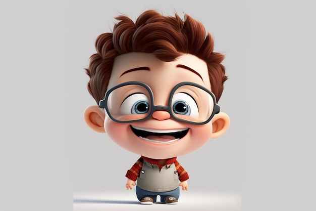 a close up of a cartoon boy with glasses and a shirt generative ai