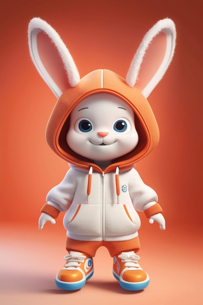 Close up of cartoon bunny rabbit in hoodie generative ai