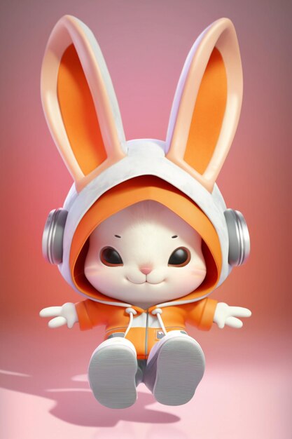 Close up of cartoon bunny rabbit in hoodie generative ai