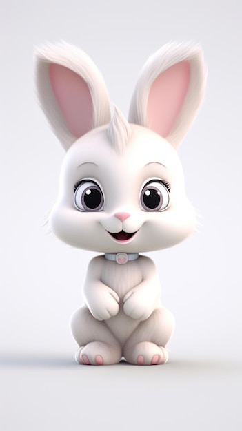 A close up of a cartoon bunny sitting on a white surface generative ai
