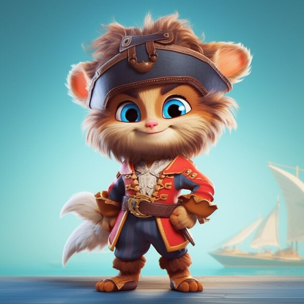 A close up of a cartoon cat dressed in a pirate costume generative ai