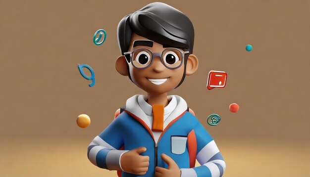 Photo close up on cartoon character boy on social media