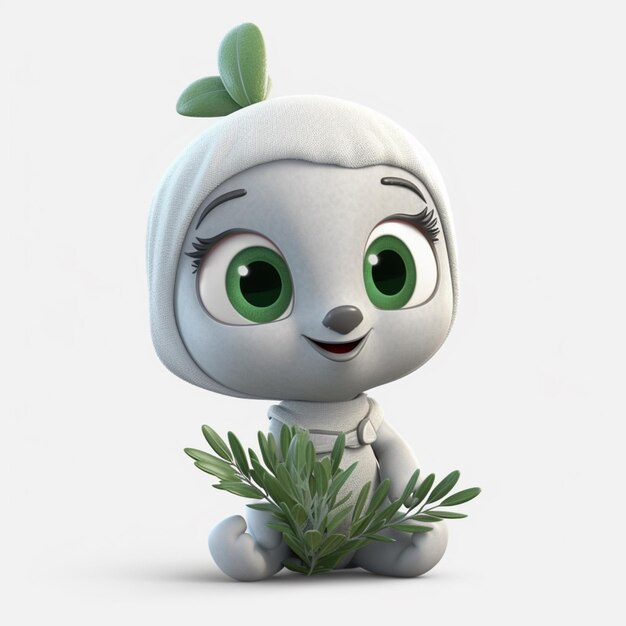 Photo a close up of a cartoon character holding a plant generative ai