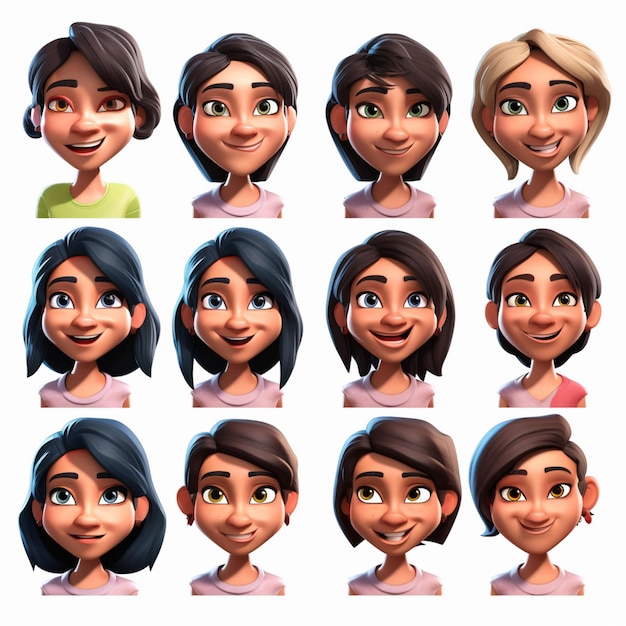 a close up of a cartoon character with different facial expressions generative ai