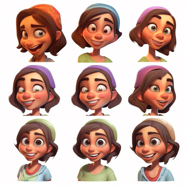 a close up of a cartoon character with different facial expressions generative ai