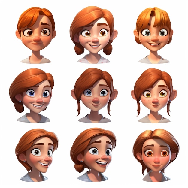 a close up of a cartoon character with different facial expressions generative ai