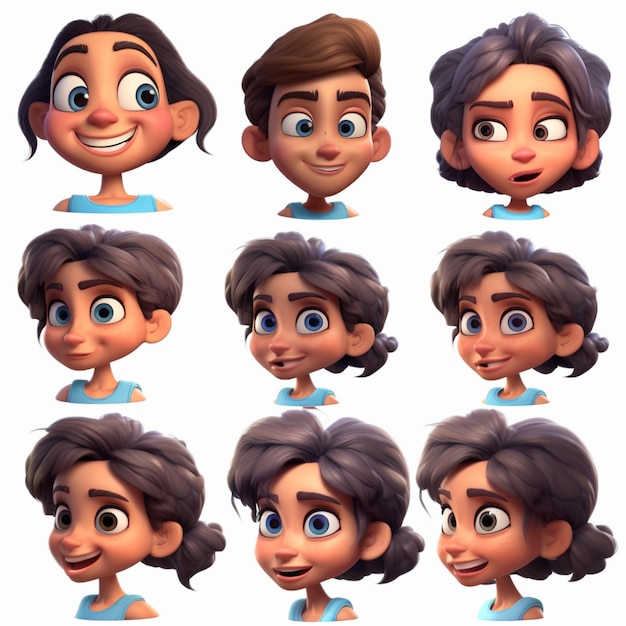 a close up of a cartoon character with different facial expressions generative ai