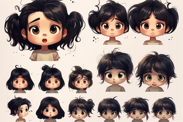 a close up of a cartoon character with different facial expressions generative ai