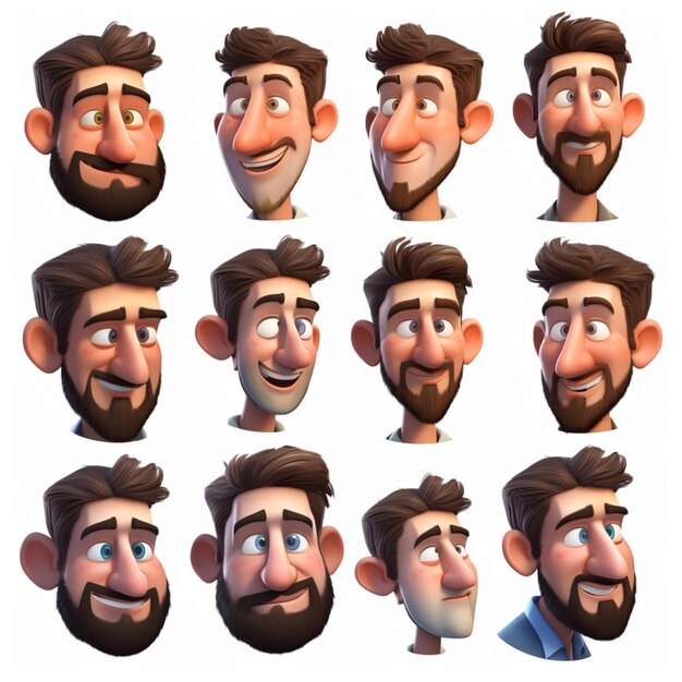 a close up of a cartoon character with many facial expressions generative ai