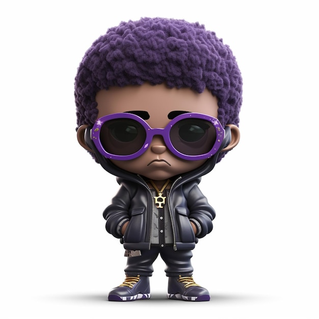 a close up of a cartoon character with purple hair and sunglasses generative ai